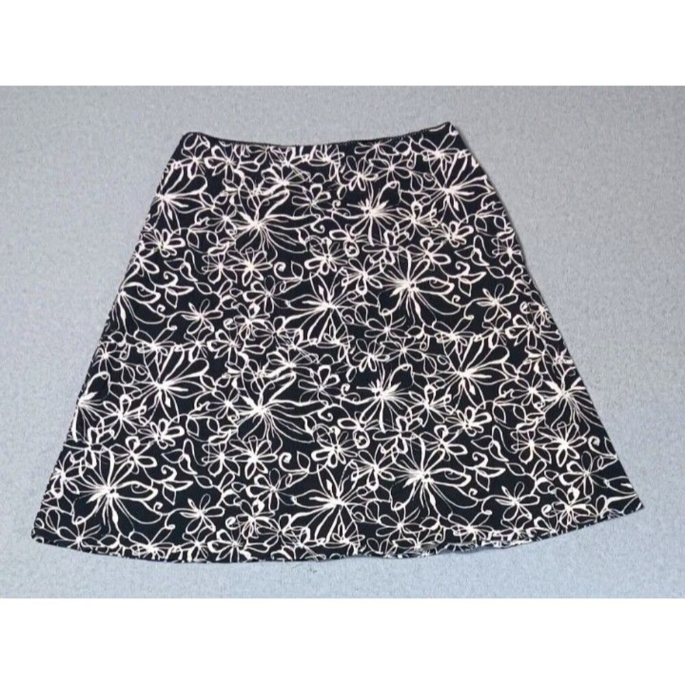 Valerie Stevens Y2K A Line Flared Skirt 14 Black White Floral Monochrome Preppy